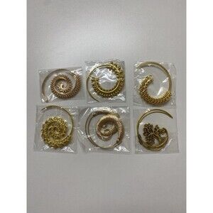 Gold Tone Spiral Hoop Earrings Set Of 6 Full Circle Boho Statement Jewelry